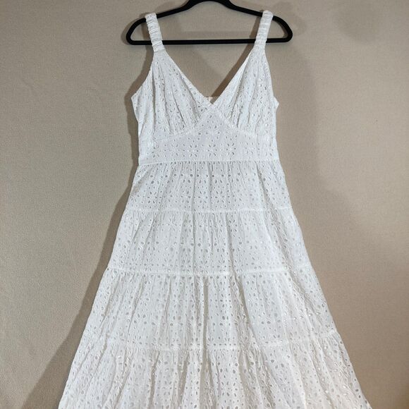 Abercrombie & Fitch Maxi Dress Large Tall White Eyelet Babydoll Tiered Ruffle - Picture 3 of 13